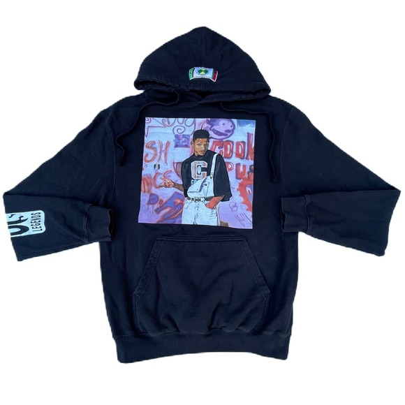 Vintage 90s Fresh Prince Bel Air Black Graphic Hoodie Pullover Sweater - Picture 1 of 9